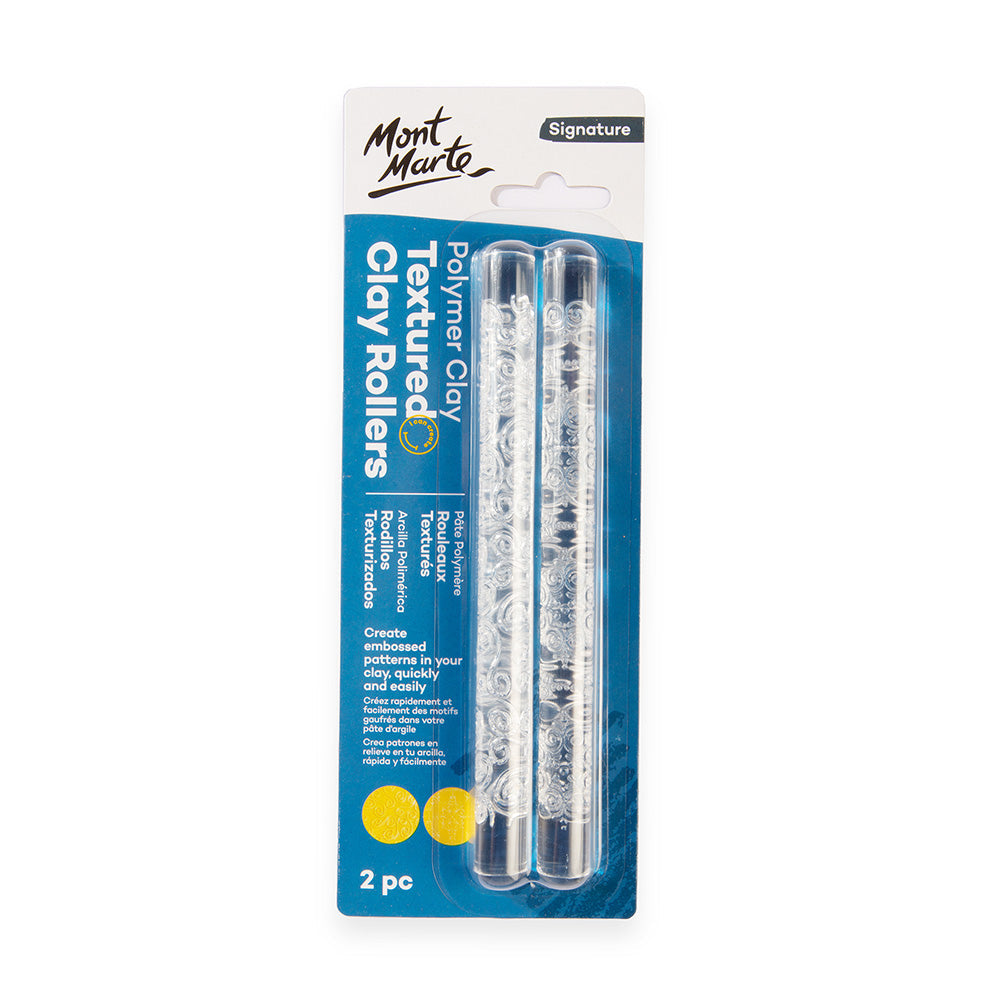 Mont Marte Polymer Clay Textured Rollers Signature 2pc Set