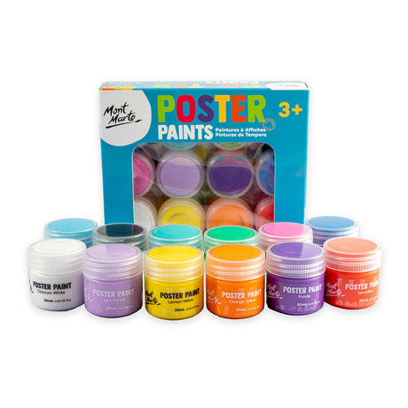 Mont Marte Poster Paints 12pc x 20ml Washable Kids Paint Set