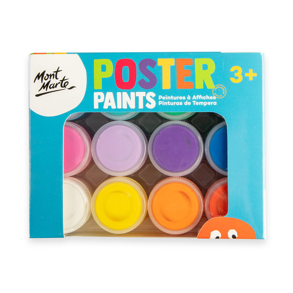 Mont Marte Poster Paints 12pc x 20ml Washable Kids Paint Set