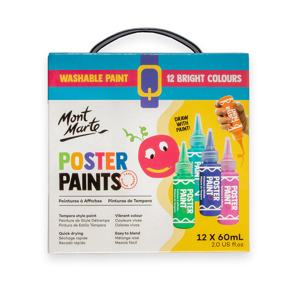 Mont Marte Poster Paints 12pc x 60ml Washable Kids Paint Set