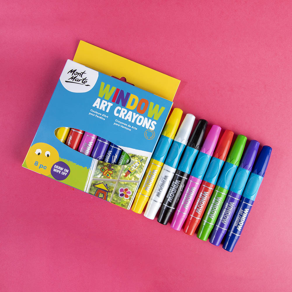 Mont Marte Window Art Crayons 8pc Washable Glass Crayons Set