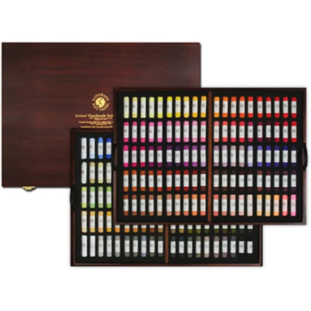 Mungyo Gallery Handmade Soft Pastels, Set of 100 Assorted Colors In Wooden Travel Case, Portrait Selecton Canvazo