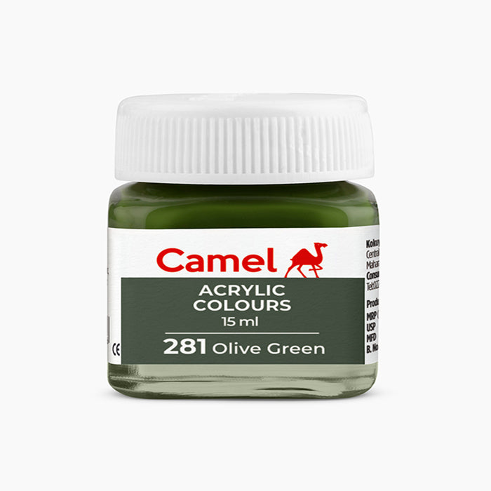 Camel acrylic colors 15ml tube in Olive Green Shade.