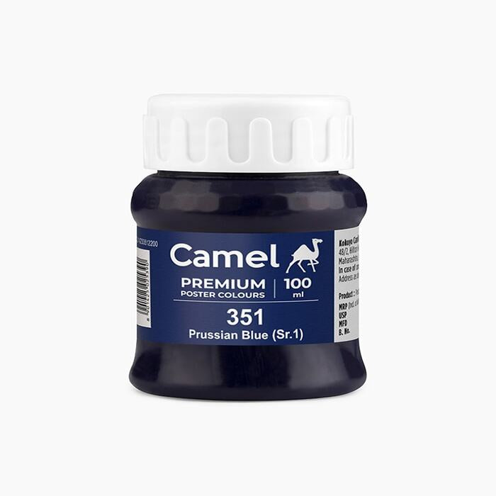 Camel premium poster color in a shade of Prussian Blue 100ml.