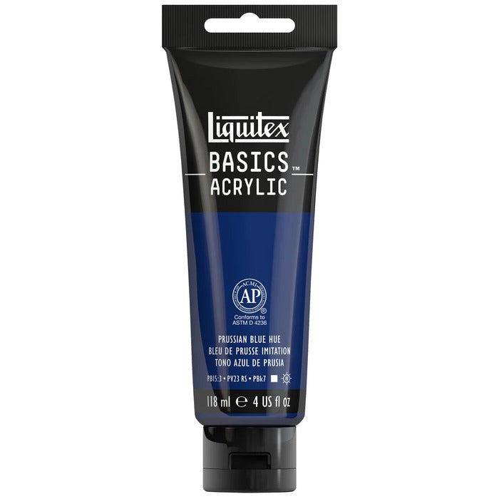 Prussian Blue Hue Liquitex Basic acrylic paint tube.