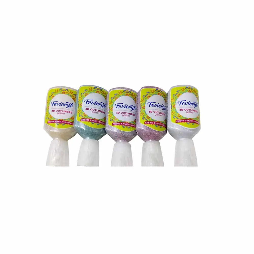Pidilite Fevicryl 3D Outliners Glitter Fabric & Multi-Surface - Set of 5 Shades Pidilite
