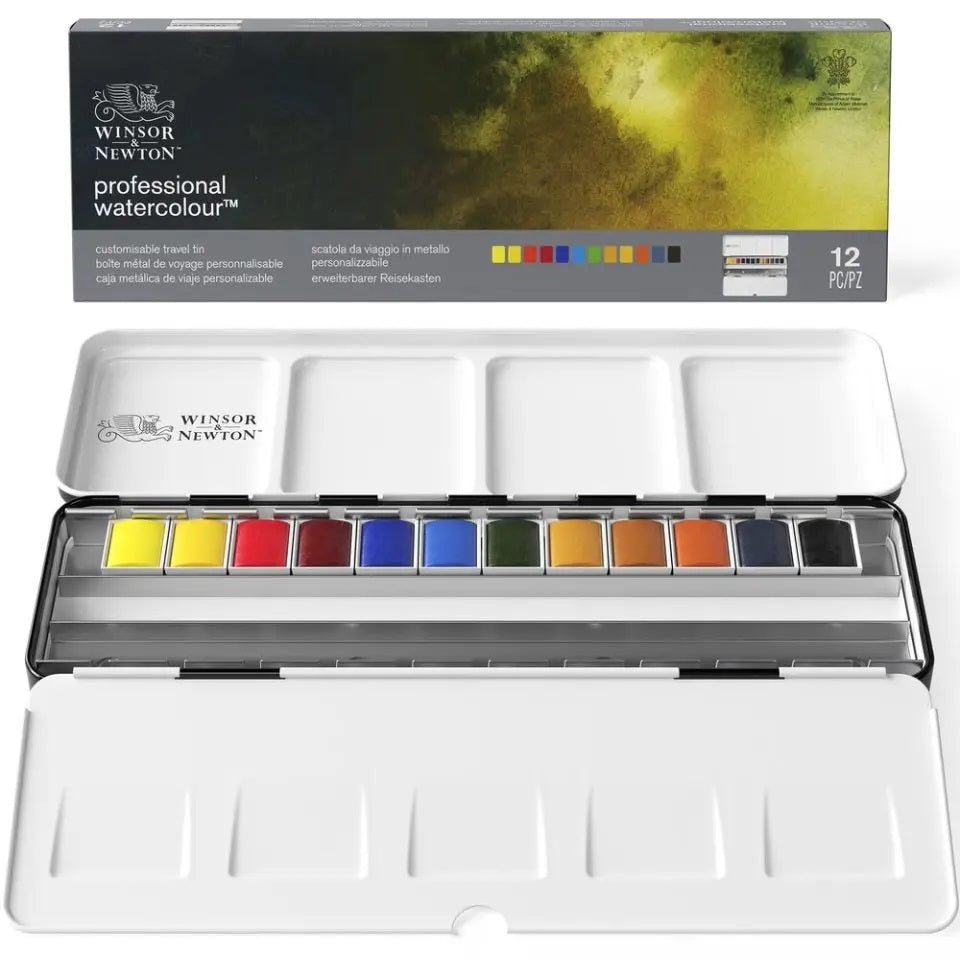 Winsor And Newton Professional Water Colour - Black Box 12 Half Pans Set