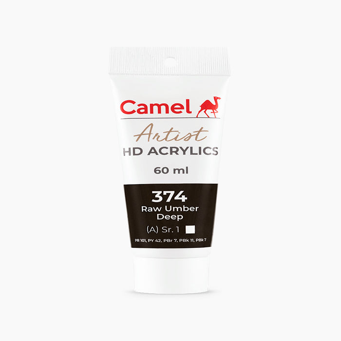 60ml tube of Camel HD Acrylic paint in Raw Umber Deep Color.