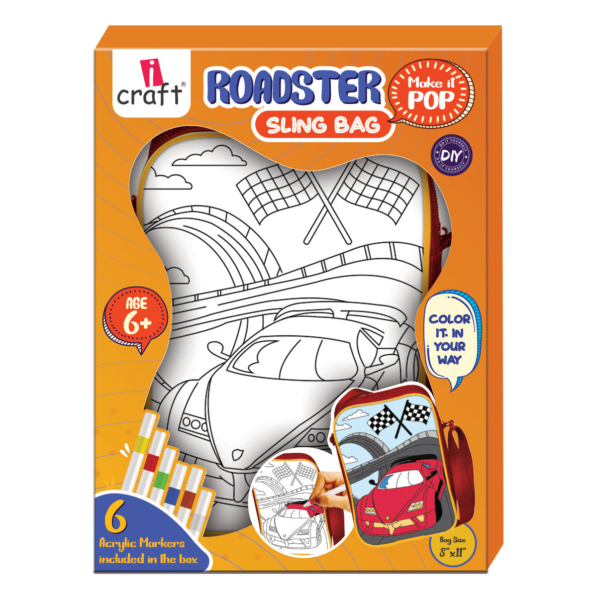 iCraft ROADSTER DIY Sling Bag Kit - Car Design for Kids iCraft