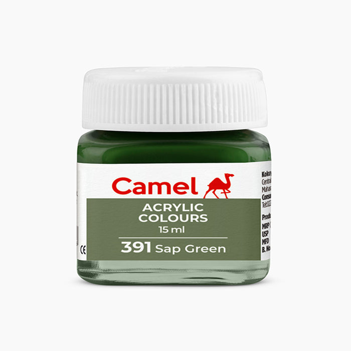 Camel acrylic colors 15ml tube in Sap Green Shade.