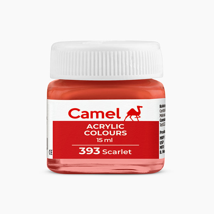 Camel acrylic colors 15ml tube in Scarlet Shade.