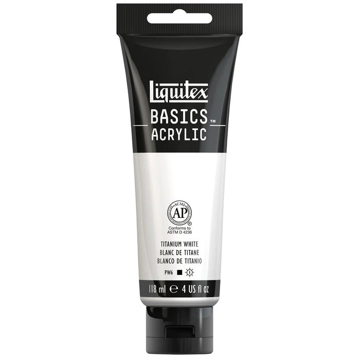 Titanium White Liquitex Basic acrylic paint tube.