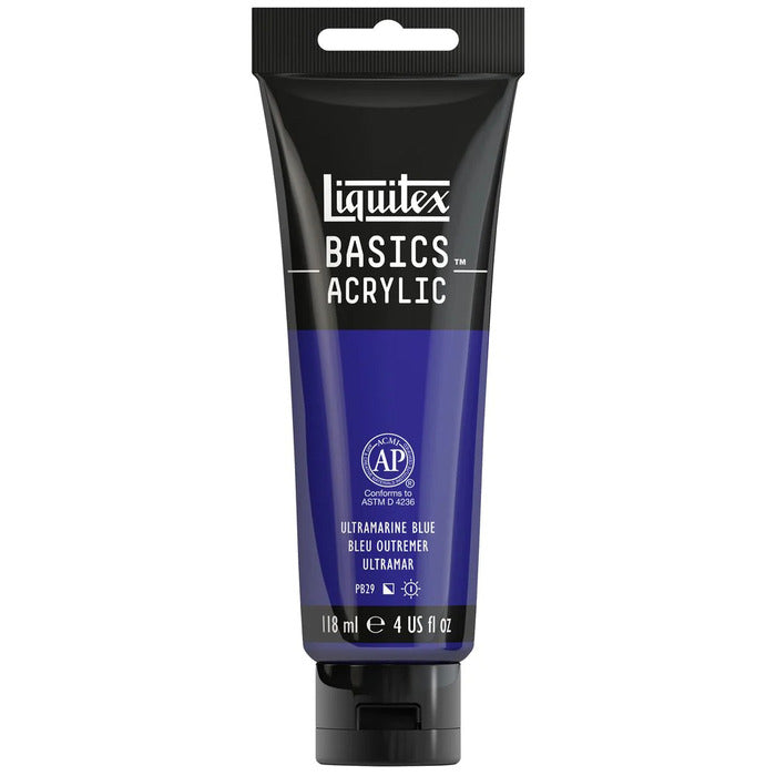 Ultramarine Blue Liquitex Basic acrylic paint tube.