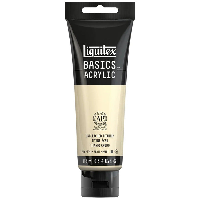 Unbleached Titanium Liquitex Basic acrylic paint tube.