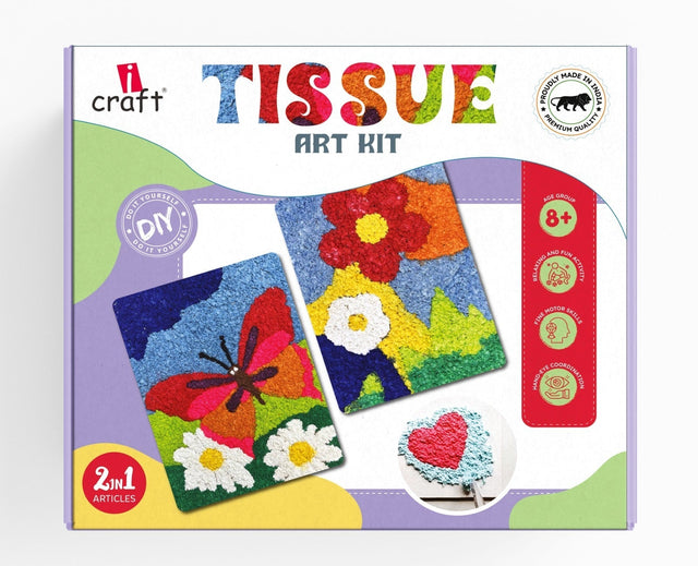 iCraft DIY Tissue Art Kit for Kids - Paint, Glue & Create iCraft