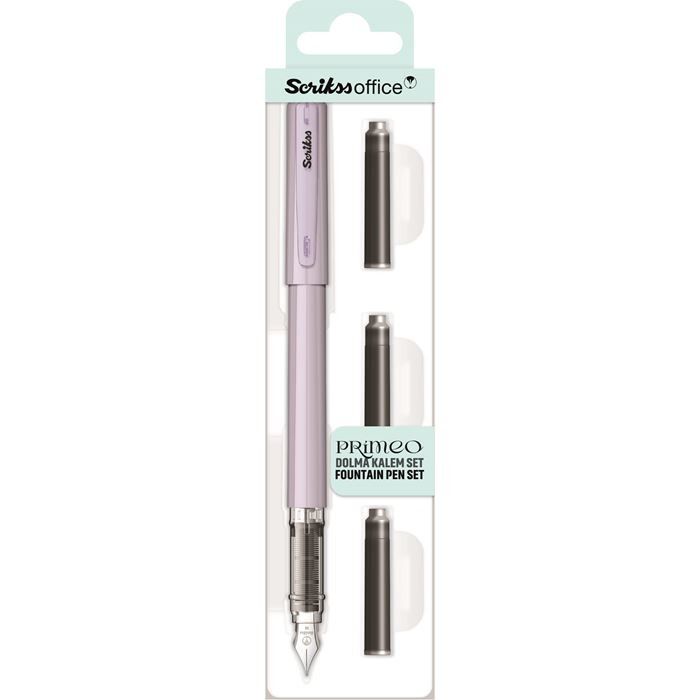 Scrikss Primeo Medium Nib Fountain Pen | 3 Cartridges Included | Stainless Steel Nib & ABS Body | Grey | in Blister Pack 7 Scrikss