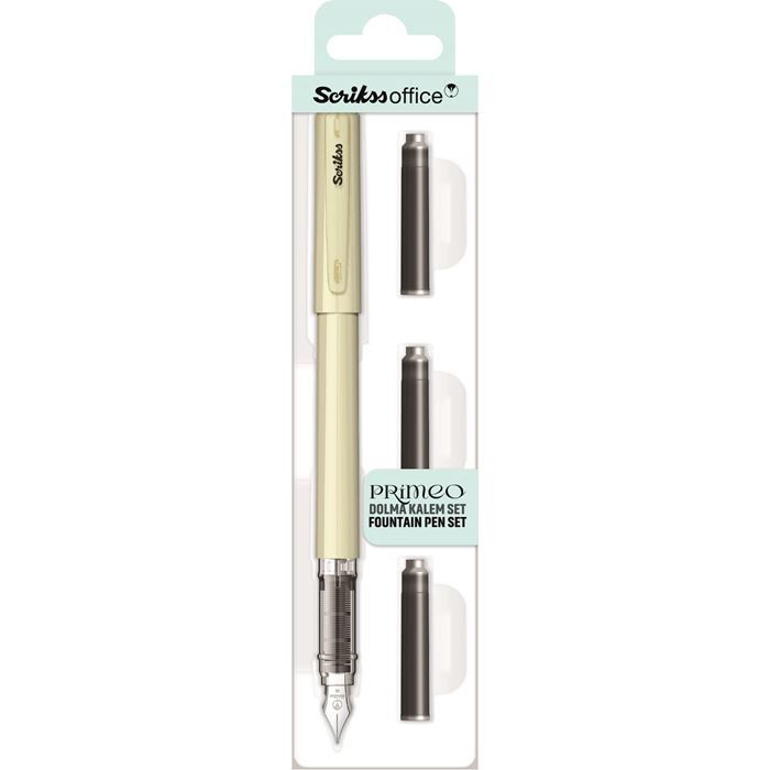 Scrikss Primeo Medium Nib Fountain Pen | 3 Cartridges Included | Stainless Steel Nib & ABS Body | Kiwi Green | in Blister Pack Scrikss