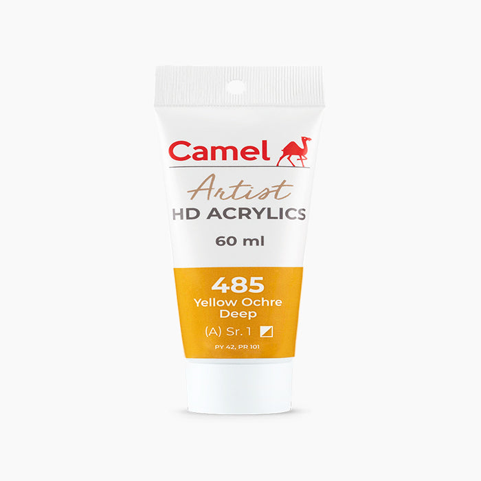 60ml tube of Camel HD Acrylic paint in Yellow Ochre Deep Color.