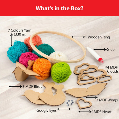 Chalk And Chuckles DIY Yarn Birds Hanging Craft Kit for Kids and Adults Canvazo