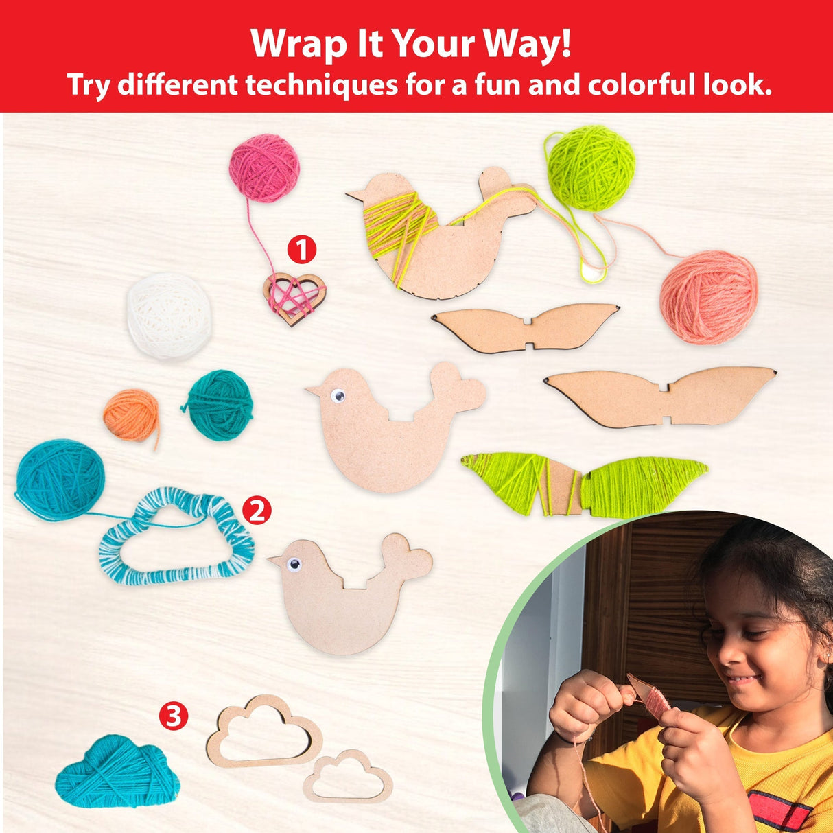 Chalk And Chuckles DIY Yarn Birds Hanging Craft Kit for Kids and Adults Canvazo