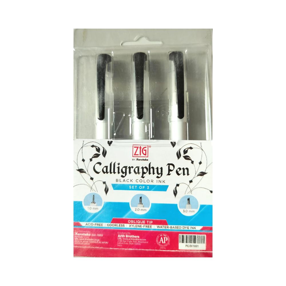 Zig Calligraphy Pen Black Set of 3 Oblique Tip Pens