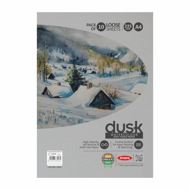Anupam Dusk Grey Watercolour Paper A4 225 GSM Loose Sheets