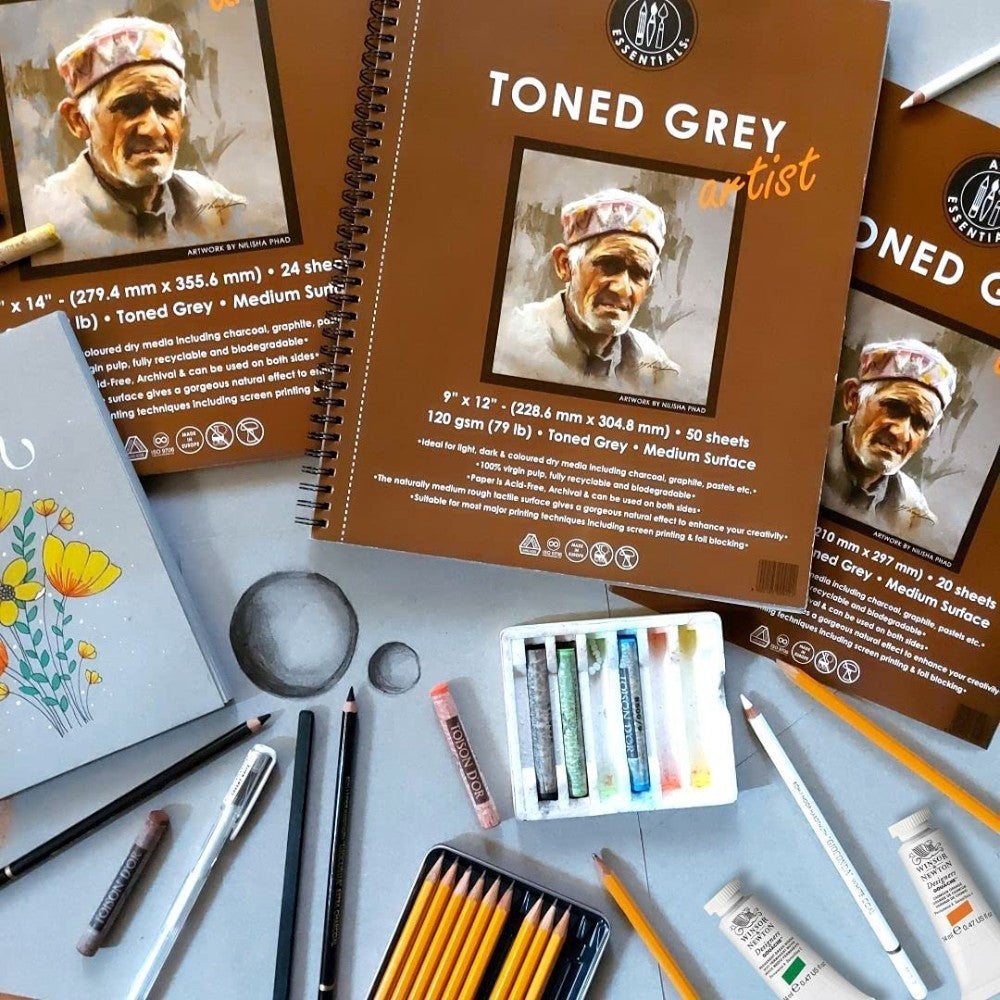 Art Essentials Toned Grey Sketching Paper Spiral Pad - 120 GSM