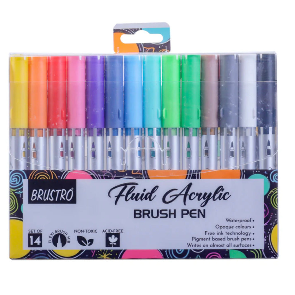 Brustro Fluid Acrylic Brush Pen Set Of 14