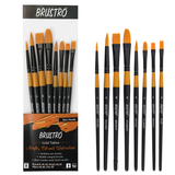 Brustro Artists Gold Taklon Brushes For Acrylics, Oil And Watercolour Set Of 8 - Short Handle