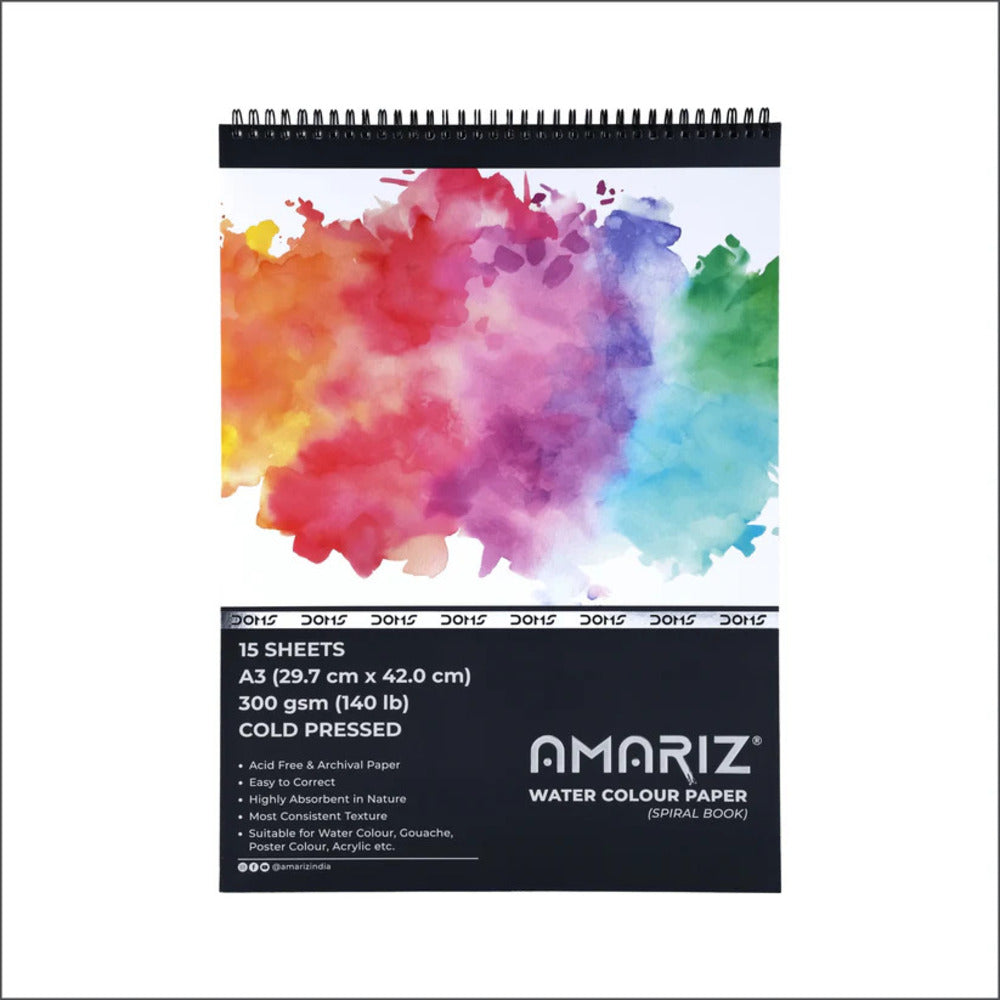 Doms Amariz Watercolour Papers (Spiral Book) - 300 GSM, 15 Sheets