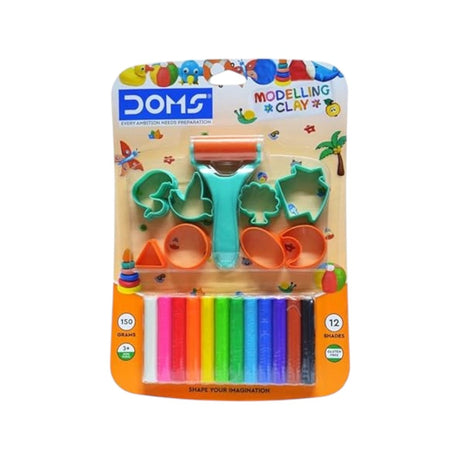 Doms Modelling Clay 150gms - 12 Shades with Moulding Toys Doms