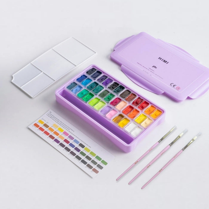 HIMI Gouache Paint Set 36 Colours Purple Twin Cups 12g + Brushes