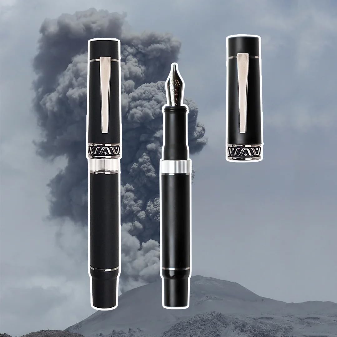 GIOIA | Medium Nib | Fountain Pen | Cenere Black Resin Barrel | Piston Filler | with Ink Window Gioia