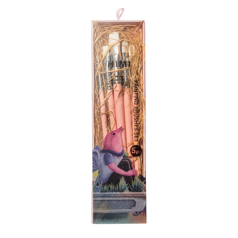 HIMI Little Bird Assorted Brush Set - 5 pcs - Pink - Front View