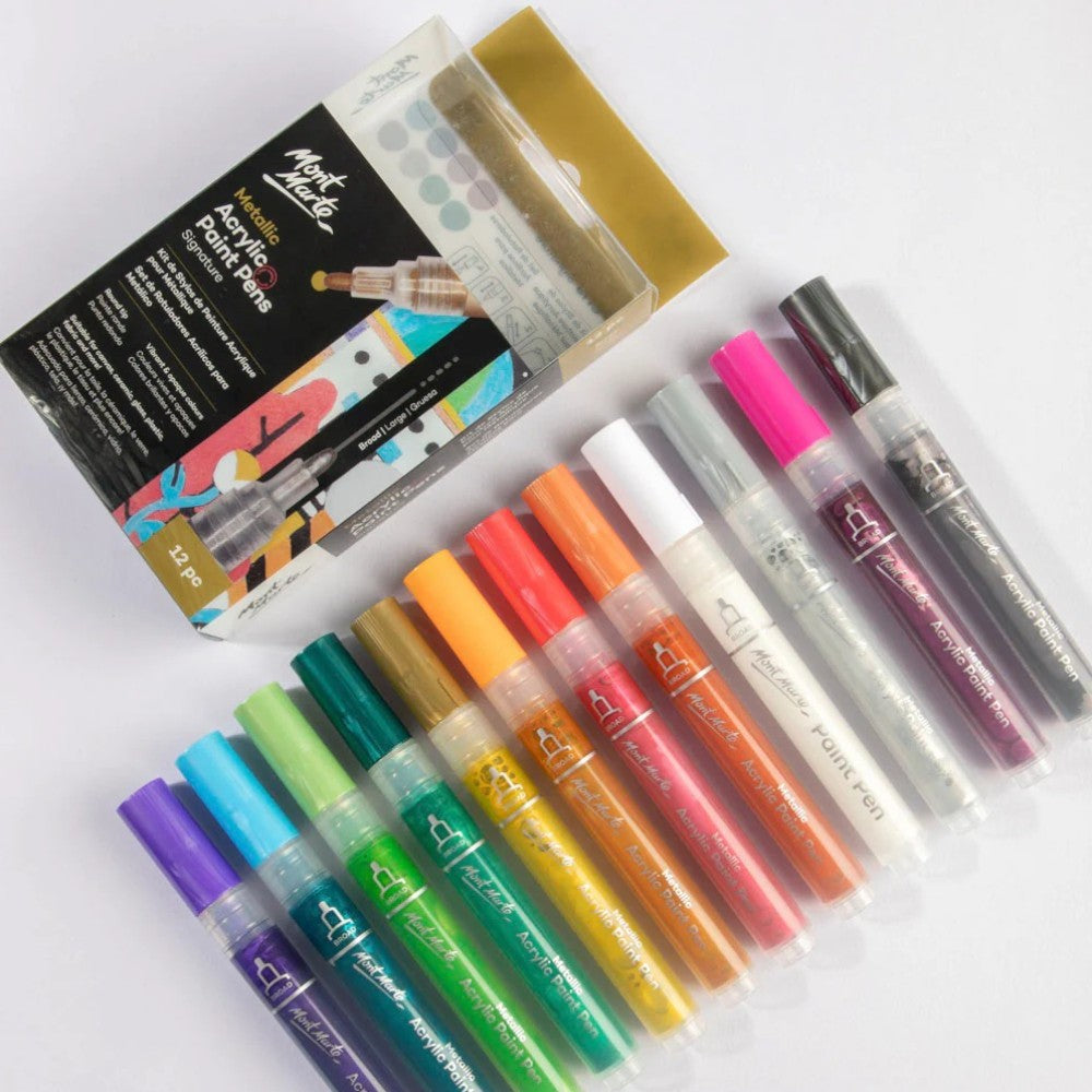 Mont Marte Acrylic Paint Pens - Broad Tip - 12pc Metallic - Open View