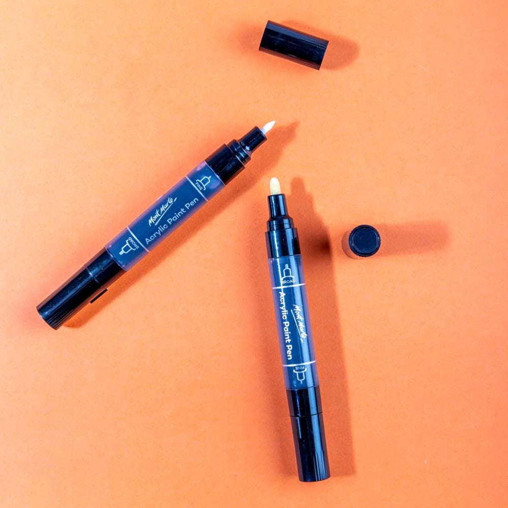 Mont Marte Acrylic Paint Pens - Dual Tip - 2pc Black - Open View