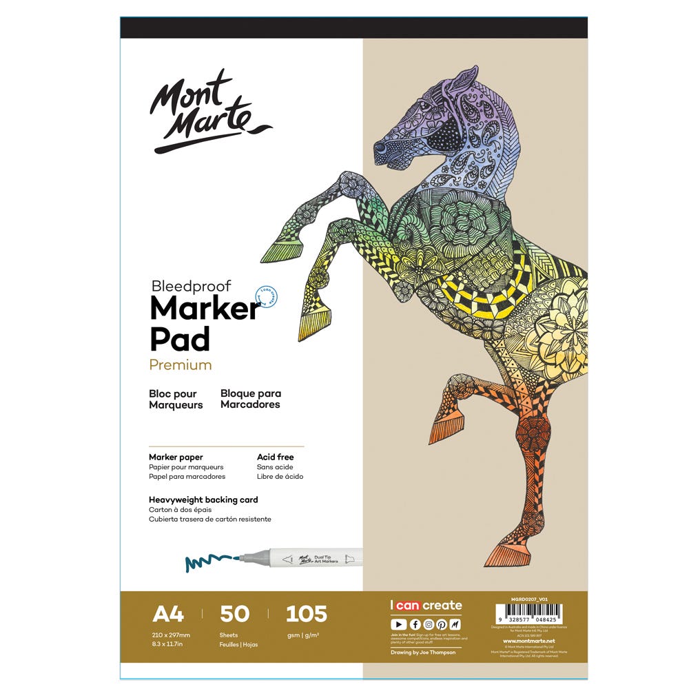 Mont Marte Bleedproof Marker Pad Premium A4 105gsm 50 Sheets