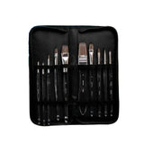 Full view of 11 acrylic brushes with clear handles