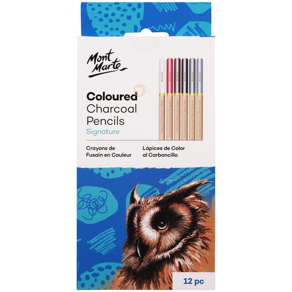 Mont Marte Coloured Charcoal Pencils 12pc Set