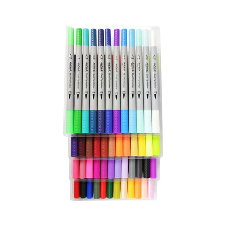 Open view of Mont Marte Dual Tip Fineliners displaying both brush and fine tips