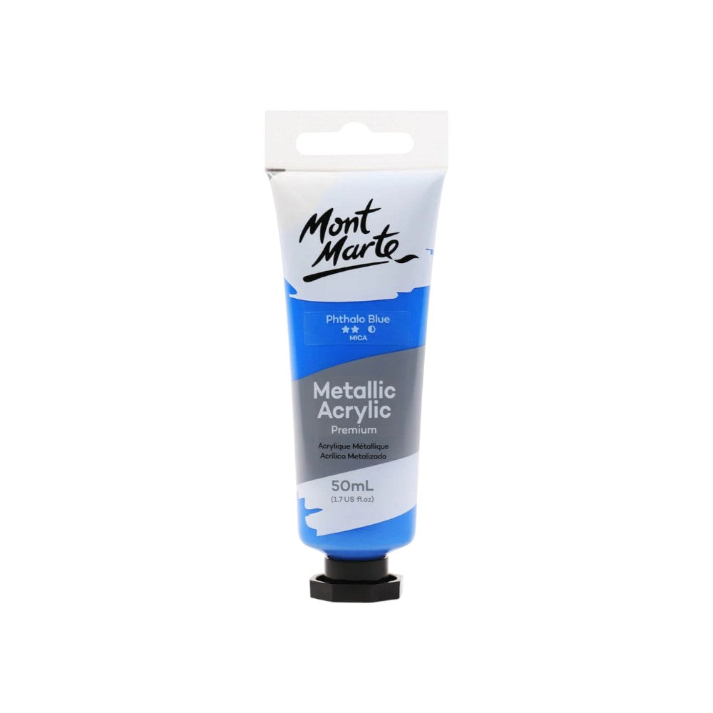 Mont Marte Metallic Acrylic Paint Premium 50ml Tube - Phthalo Blue