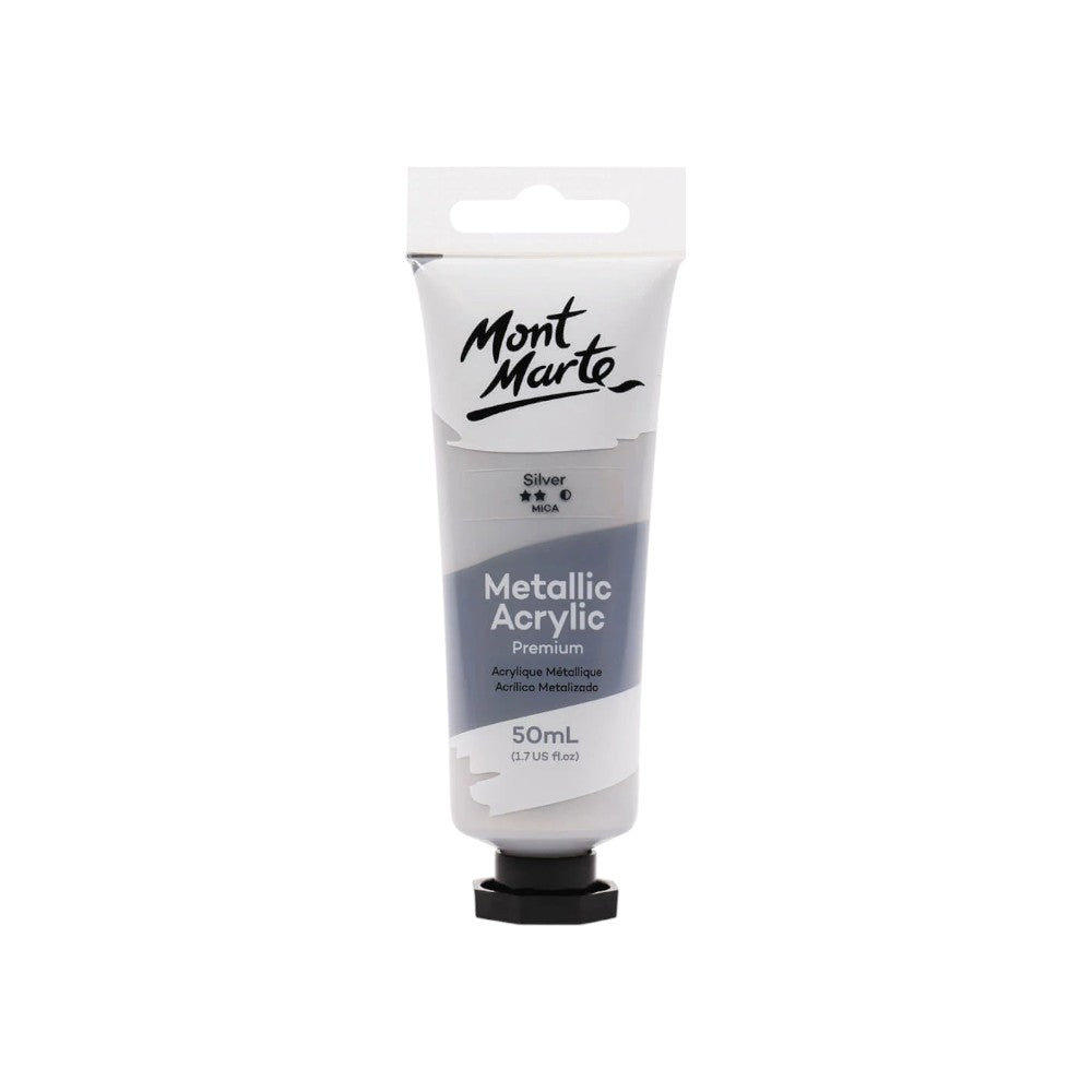 Mont Marte Metallic Acrylic Paint Premium 50ml Tube - Silver