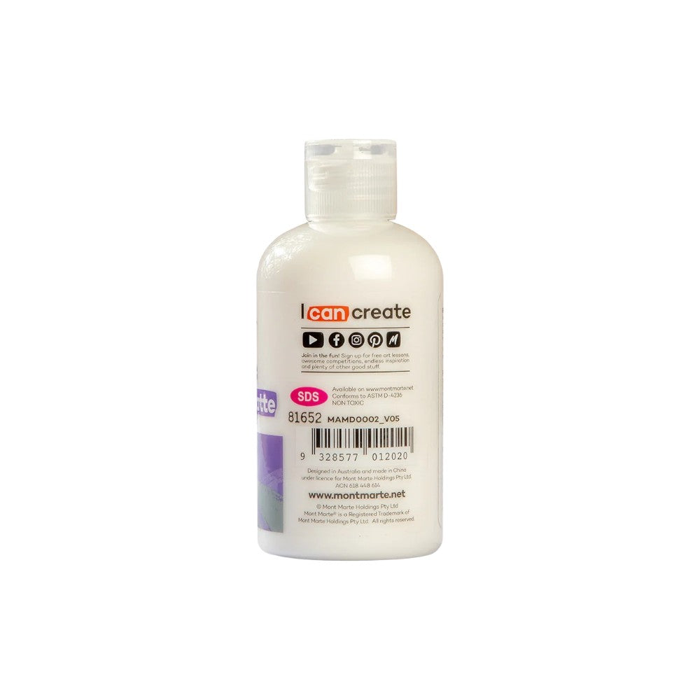 Back label of Mont Marte Premium Acrylic Matte Medium 135ml
