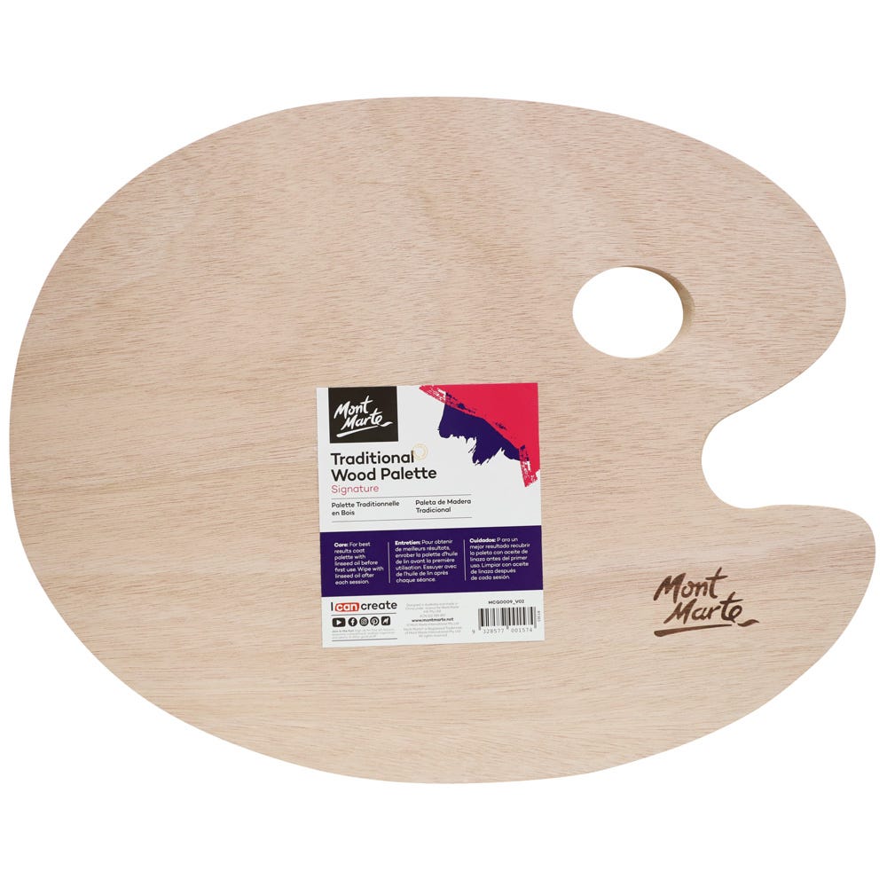 Mont Marte Traditional Wood Palette Kidney Shape 30 x 38cm Oil Palette