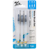 Mont Marte Signature Water Brush Set of 3  includes flat and round brush tips for watercolor painting, calligraphy, and mixed medi