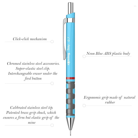 Rotring | Tikky | Mechanical Pencil | 0.7mm | Triangular Ergonomic Grip | Blue Rotring
