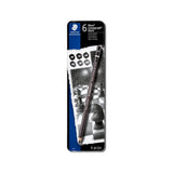 Staedtler Mars Lumograph Pencil Tin Set of 6 - Black variant with deep matte finish, includes 8B, 7B, 6B, 4B, 2B, HB.