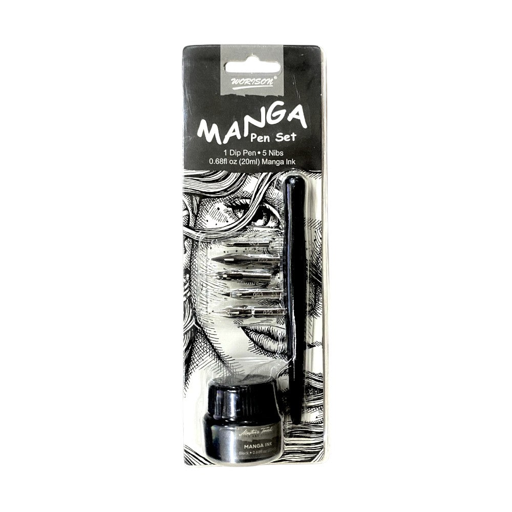 Worison Manga Pen Set - 5 Nibs, Dip Pen & 20ml Ink