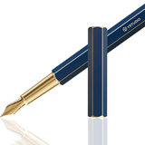 Ystudio | Fountain Pen | Blue Hexogon | Classic Revolve | Brass Body | Medium Nib YSTUDIO