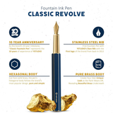 Ystudio | Fountain Pen | Blue Hexogon | Classic Revolve | Brass Body | Medium Nib YSTUDIO